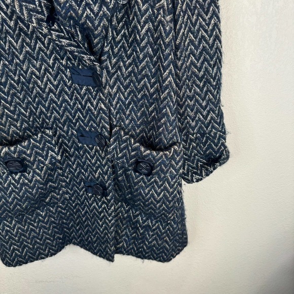 Diane Von‎ Furstenberg Trente Pea Coat Size 0 Navy/Tan Chevron Wool Mohair Blend - Picture 4 of 15
